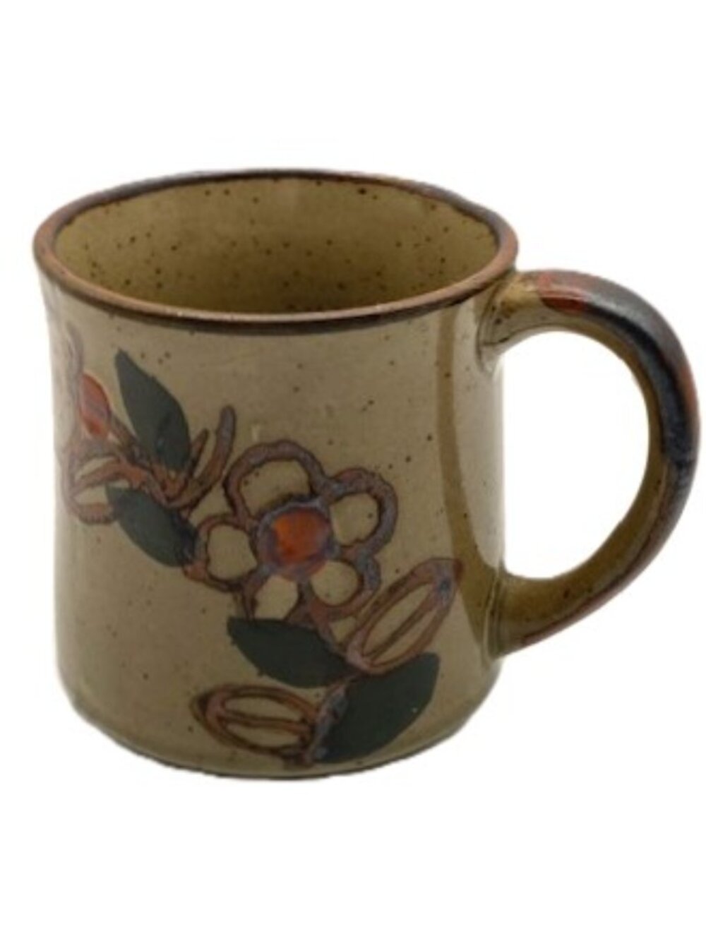 Vintage 70s pottery mug cup floral cottagecore boho Japan